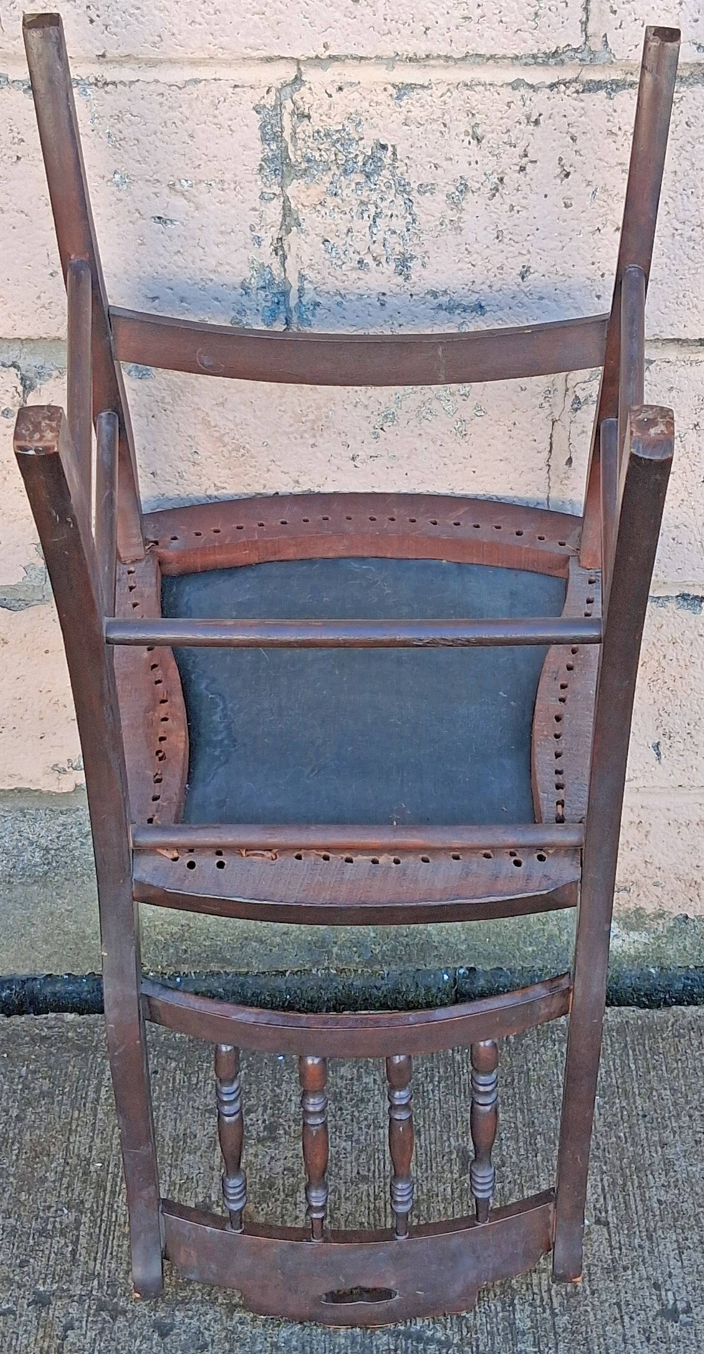 Antique Vintage Old Victorian Style SOLID Wood Wooden Side Dining Accent Desk Chair Floral Needlepoint Blue Fabric Seat