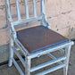 Antique Vintage Distressed Farmhouse Painted Reclaimed Salvaged SOLID Wood Wooden Side Dining Lounge Accent Chair Upholstered Vinyl Fabric Seat