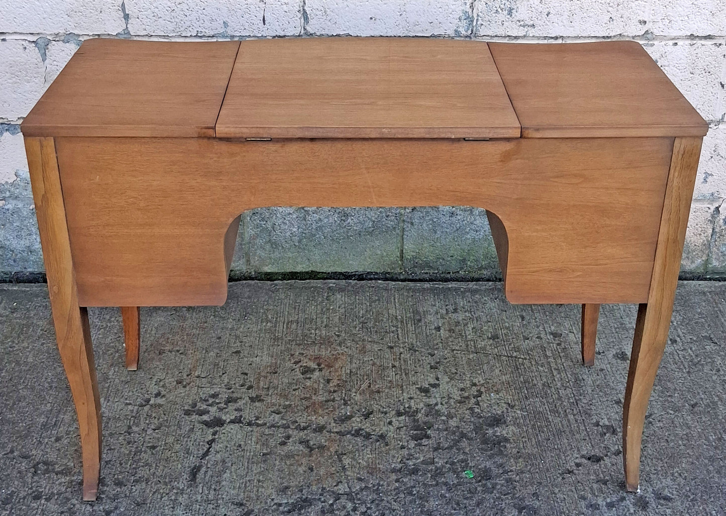 Vintage Antique Old Reclaimed Salvaged Drexel French Provincial Solid Wood Wooden Serpentine Writing Office Studio Desk Kneehole Vanity