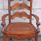 Vintage Antique Old Victorian Ladderback SOLID Wood Wooden Carved Side Dining Accent Desk Arm Chair Caned Cane Seat