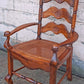 Vintage Antique Old Victorian Ladderback SOLID Wood Wooden Carved Side Dining Accent Desk Arm Chair Caned Cane Seat
