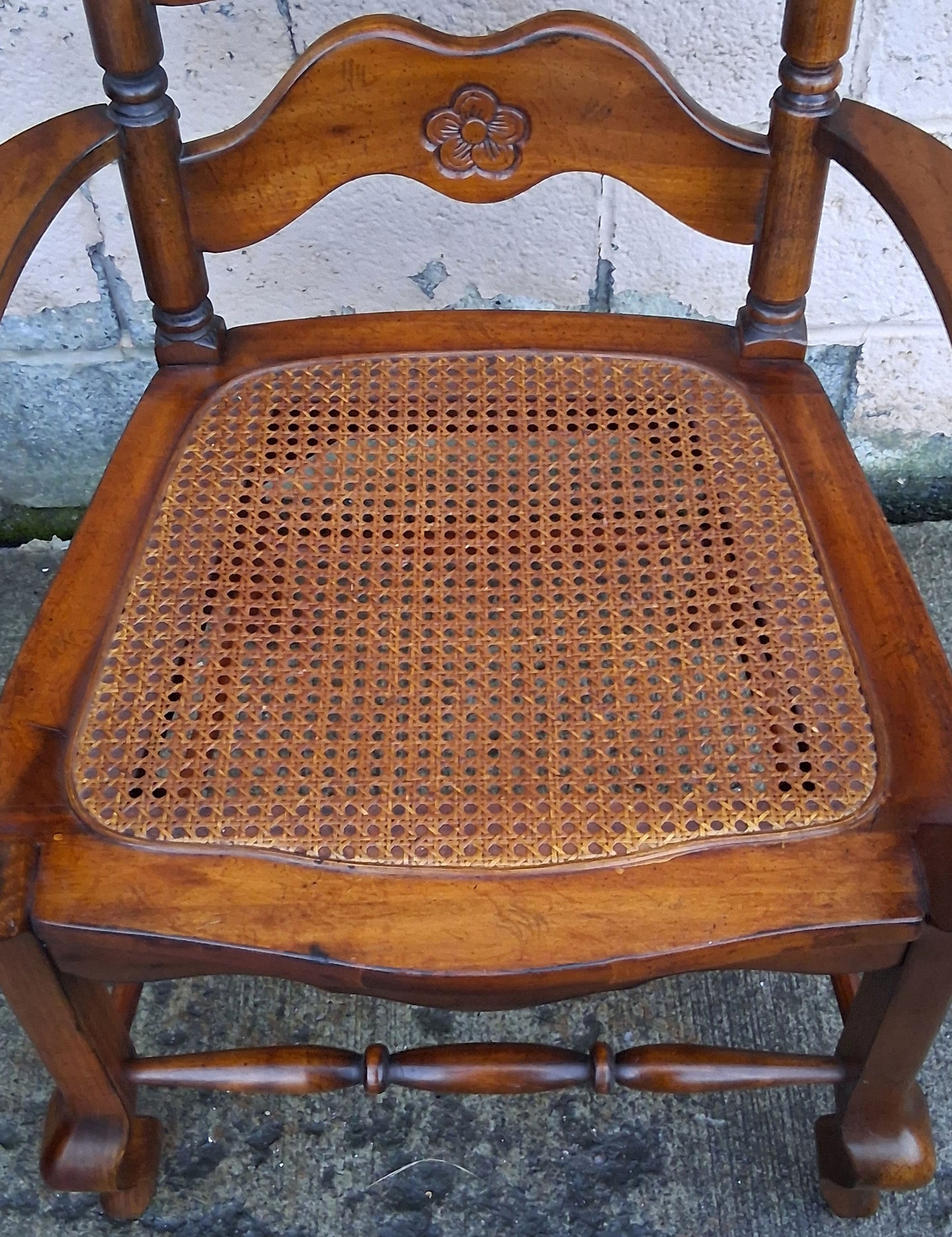 Vintage Antique Old Victorian Ladderback SOLID Wood Wooden Carved Side Dining Accent Desk Arm Chair Caned Cane Seat