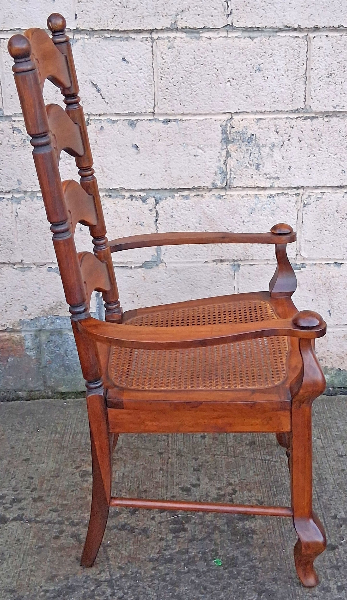 Vintage Antique Old Victorian Ladderback SOLID Wood Wooden Carved Side Dining Accent Desk Arm Chair Caned Cane Seat