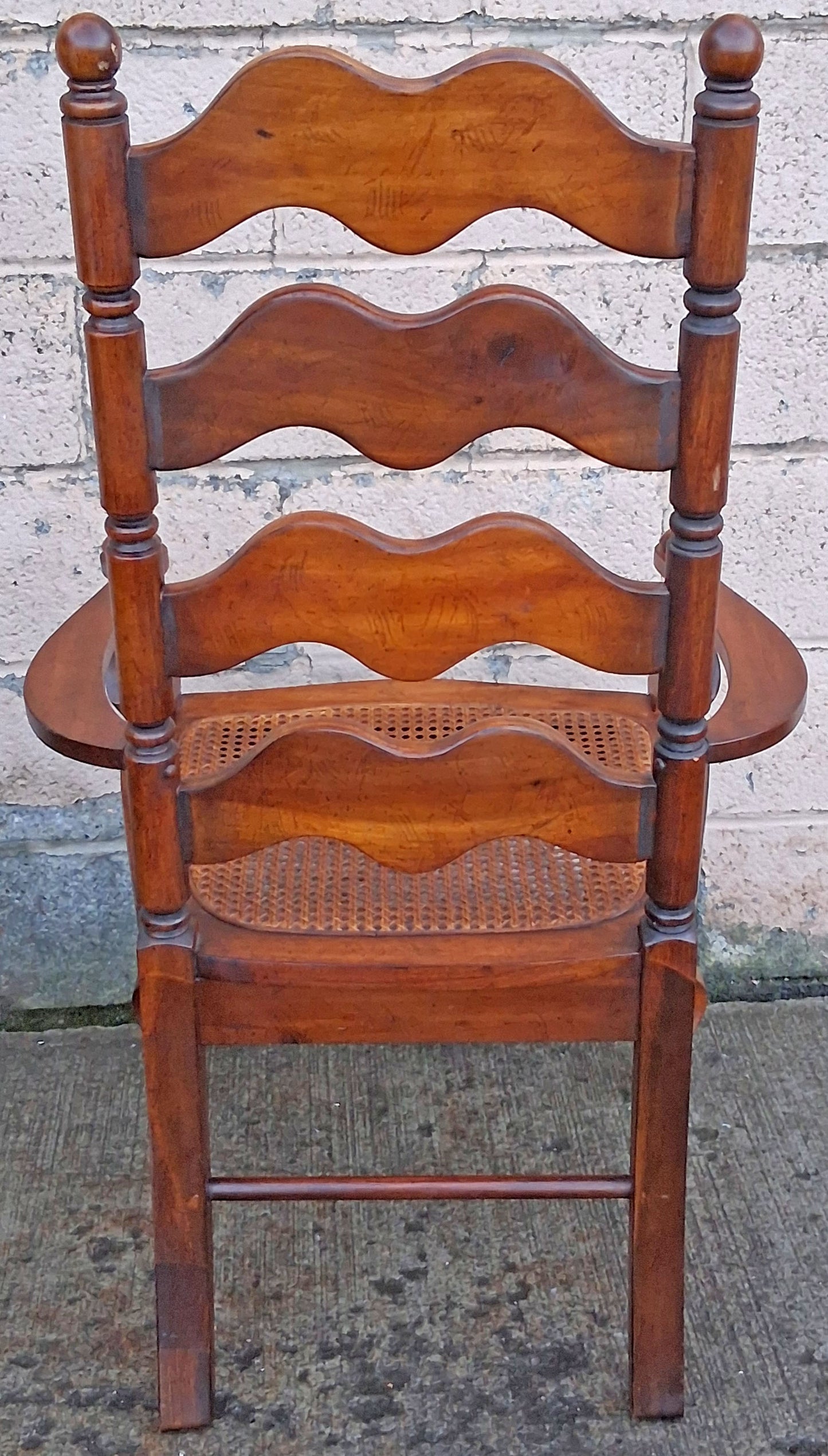 Vintage Antique Old Victorian Ladderback SOLID Wood Wooden Carved Side Dining Accent Desk Arm Chair Caned Cane Seat