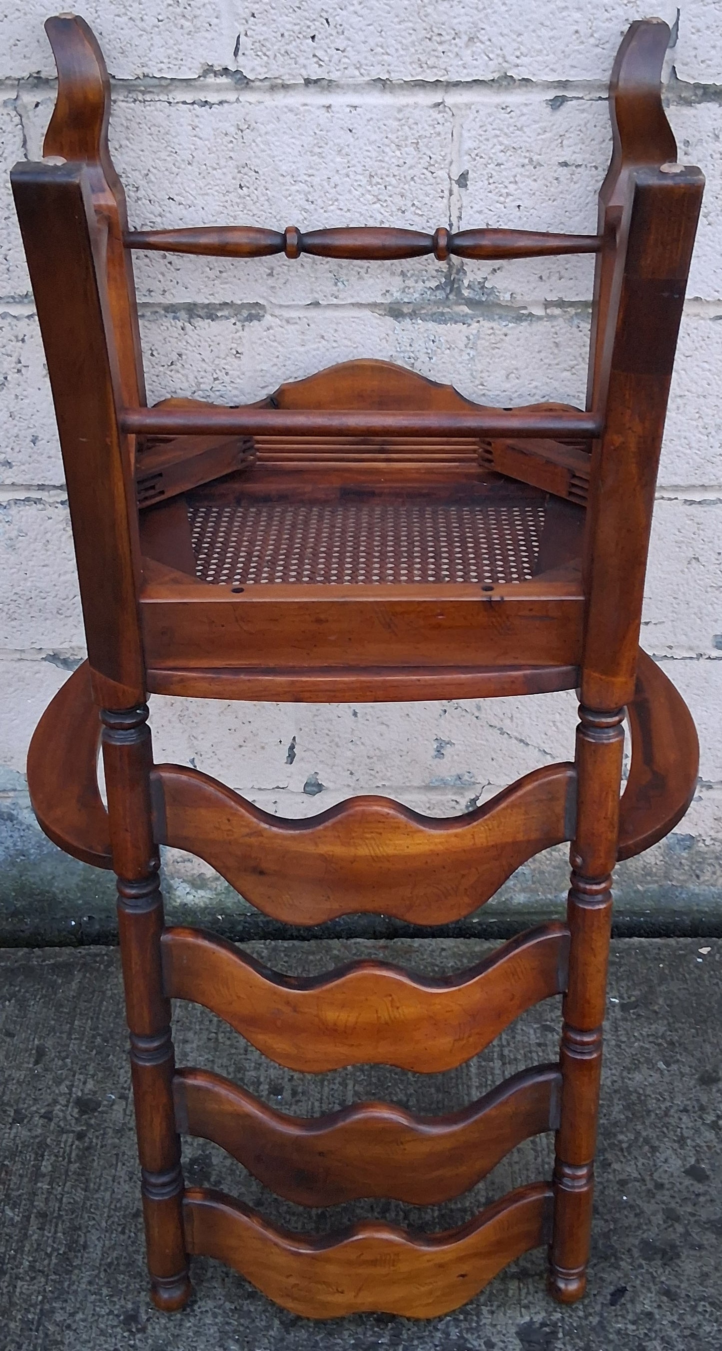 Vintage Antique Old Victorian Ladderback SOLID Wood Wooden Carved Side Dining Accent Desk Arm Chair Caned Cane Seat