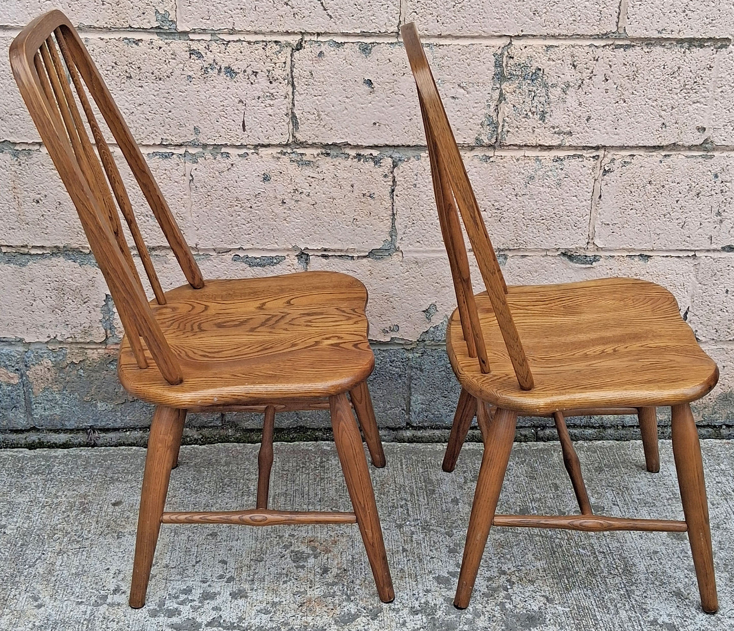 Pair of Vintage Antique Old Colonial Windsor SOLID Wooden Spindle Back Side Lounge Accent Chairs Saddle Seats