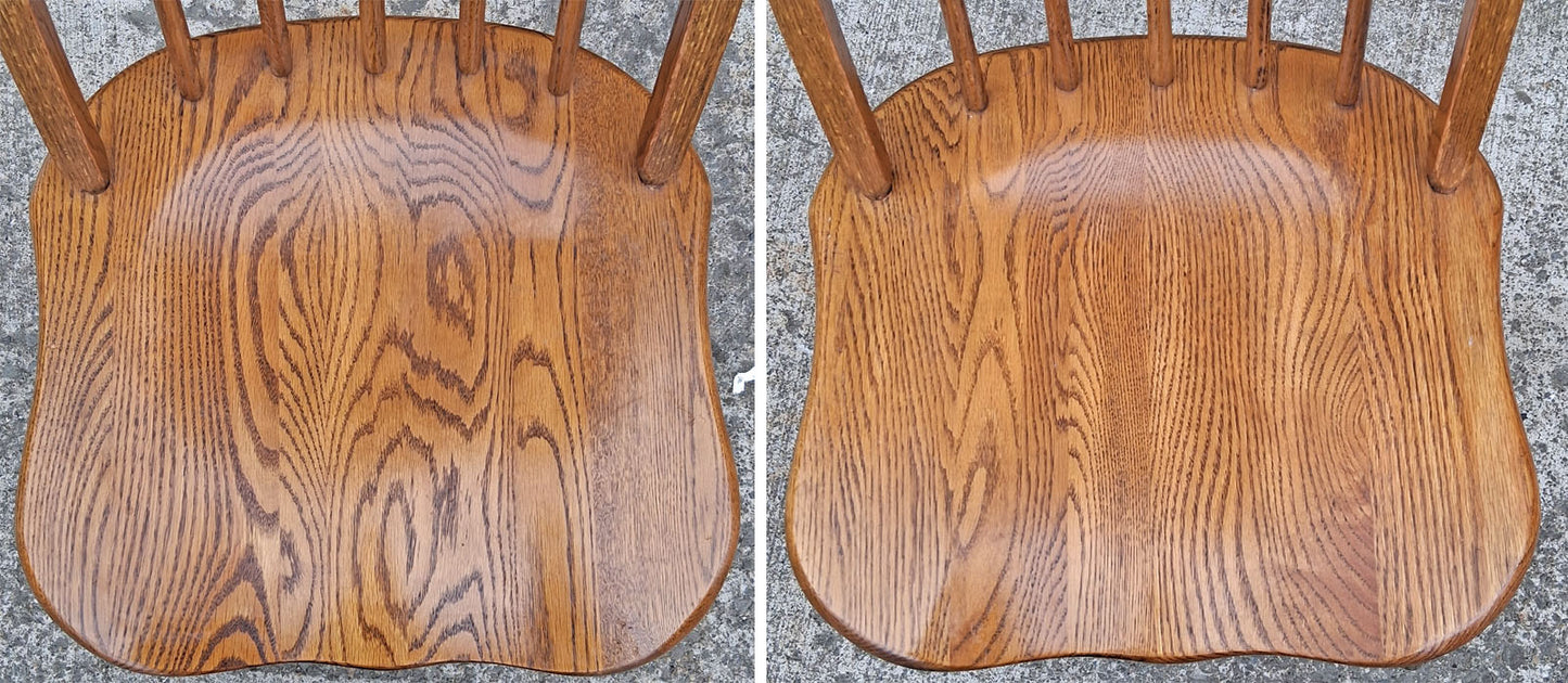 Pair of Vintage Antique Old Colonial Windsor SOLID Wooden Spindle Back Side Lounge Accent Chairs Saddle Seats