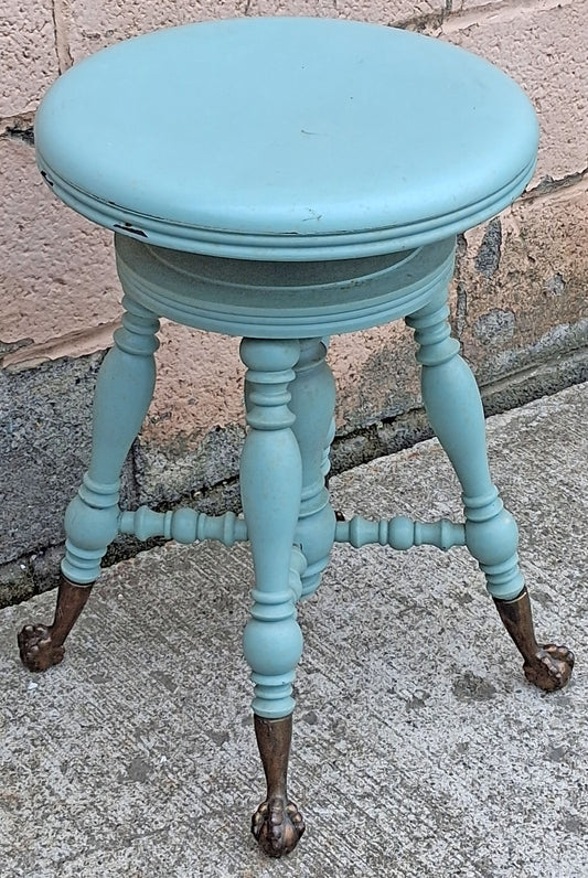 Antique Piano Stool H Holtzman & Sons Distressed Swivel Stool Victorian Claw Foot Blue Vanity Seat Cottage Furniture Plant Stand