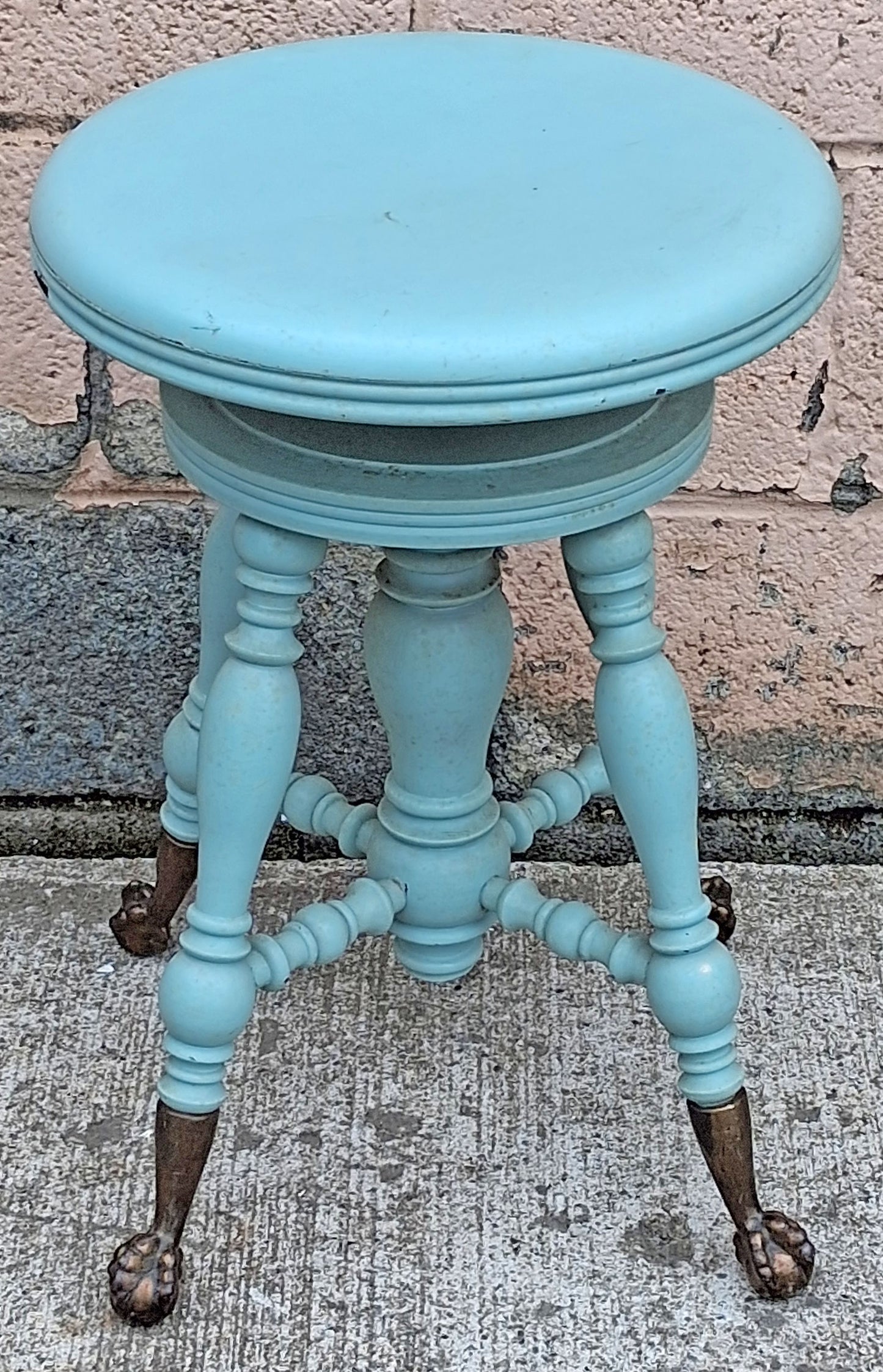 Antique Piano Stool H Holtzman & Sons Distressed Swivel Stool Victorian Claw Foot Blue Vanity Seat Cottage Furniture Plant Stand