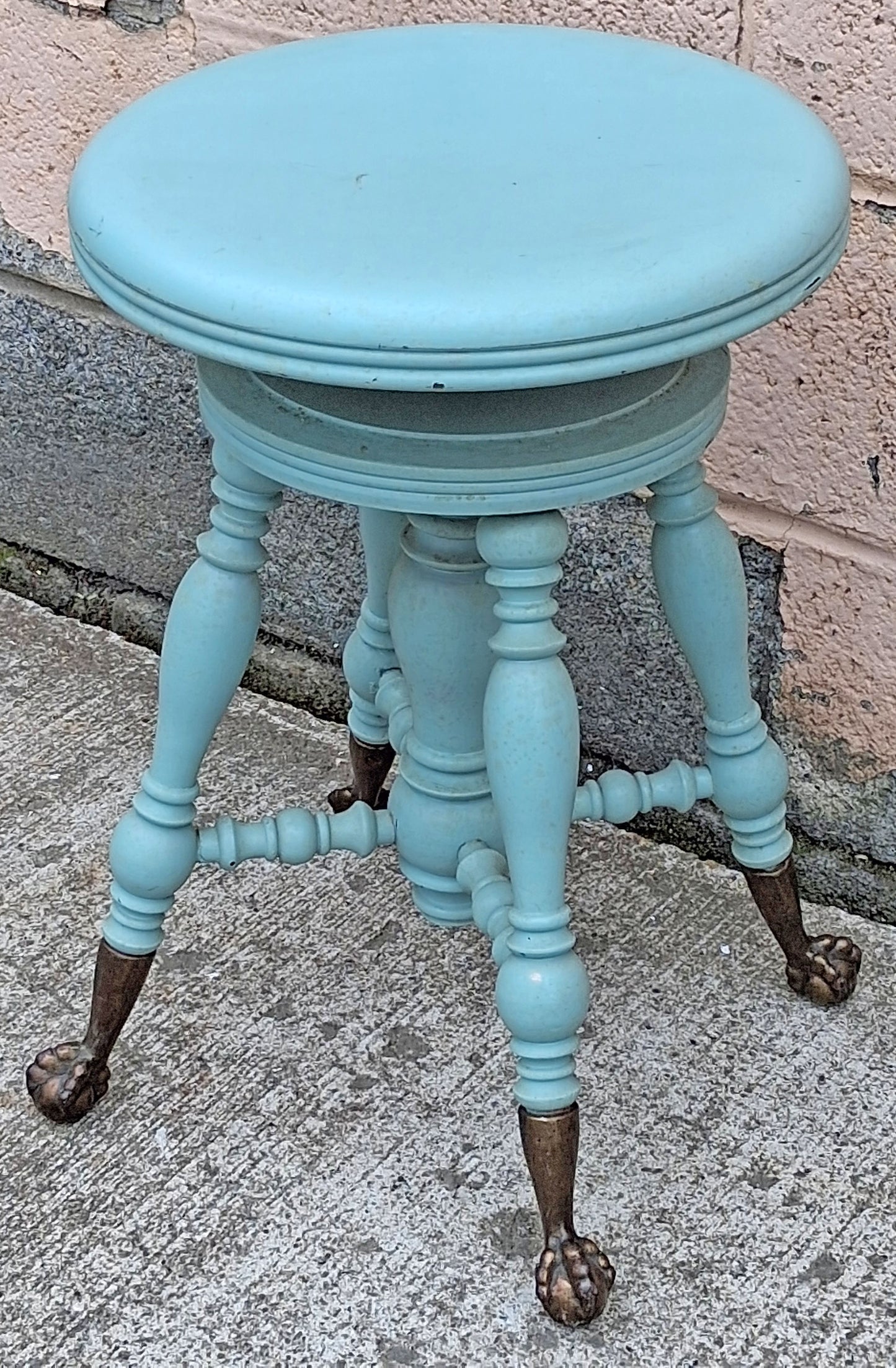 Antique Piano Stool H Holtzman & Sons Distressed Swivel Stool Victorian Claw Foot Blue Vanity Seat Cottage Furniture Plant Stand