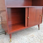 Vintage Mid Century Modern Drop Front Secretary Desk Bar Cabinet Sliding Doors Tapered Peg Legs Retro Small Space Writing Bureau Home Office
