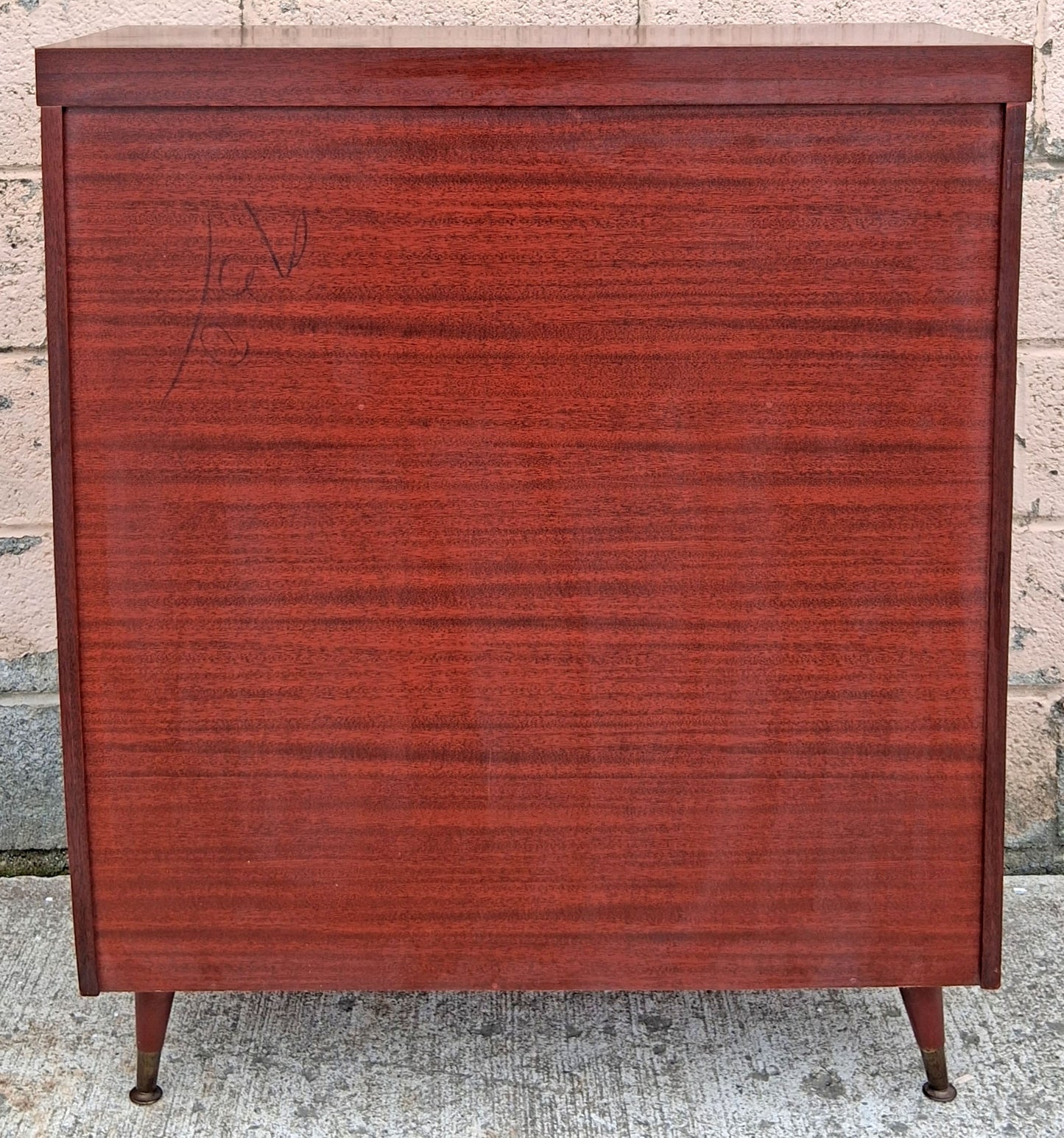 Vintage Mid Century Modern Drop Front Secretary Desk Bar Cabinet Sliding Doors Tapered Peg Legs Retro Small Space Writing Bureau Home Office
