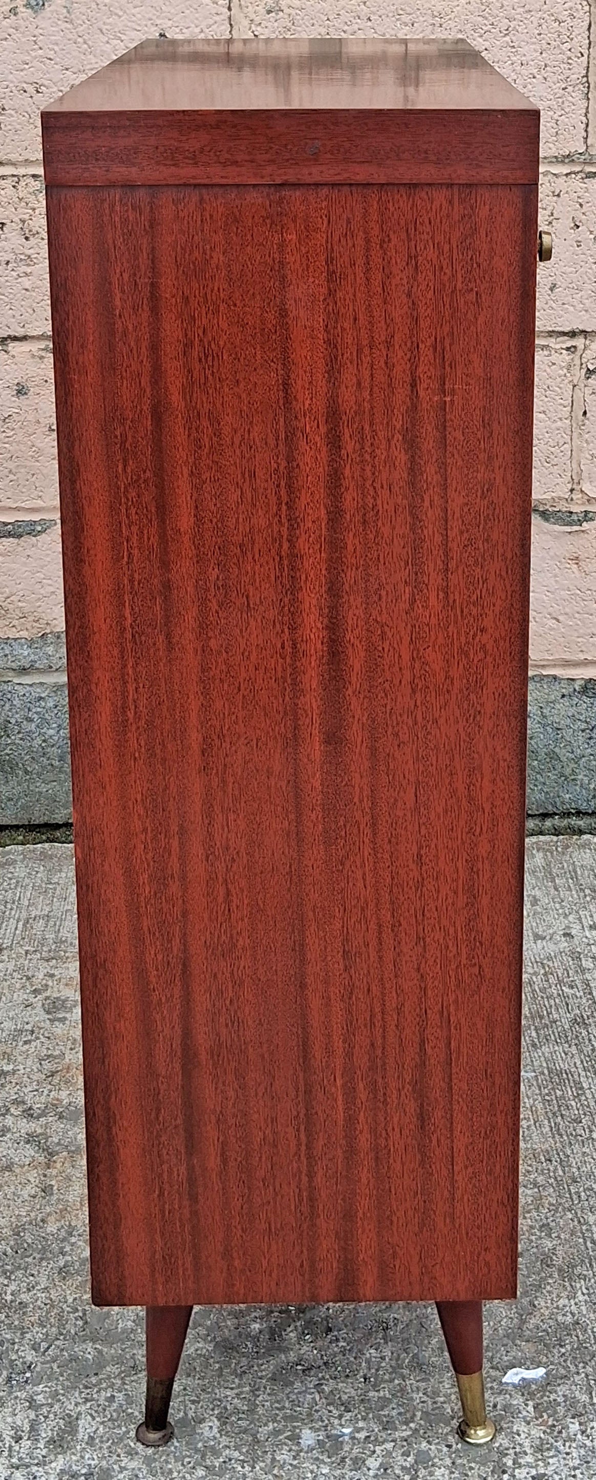 Vintage Mid Century Modern Drop Front Secretary Desk Bar Cabinet Sliding Doors Tapered Peg Legs Retro Small Space Writing Bureau Home Office