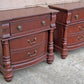 Pair Vintage Traditional Empire Cherry Bowfront Bedside Cabinets 3 Drawer Nightstands End Tables Column Bun Feet High End Bedroom Furniture