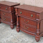 Pair Vintage Traditional Empire Cherry Bowfront Bedside Cabinets 3 Drawer Nightstands End Tables Column Bun Feet High End Bedroom Furniture
