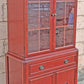 Antique Vintage Mahogany Wood China Cabinet Chippendale Federal Hutch Bookcase Library Display Cupboard Broken Arch Pediment Glass Cabinet