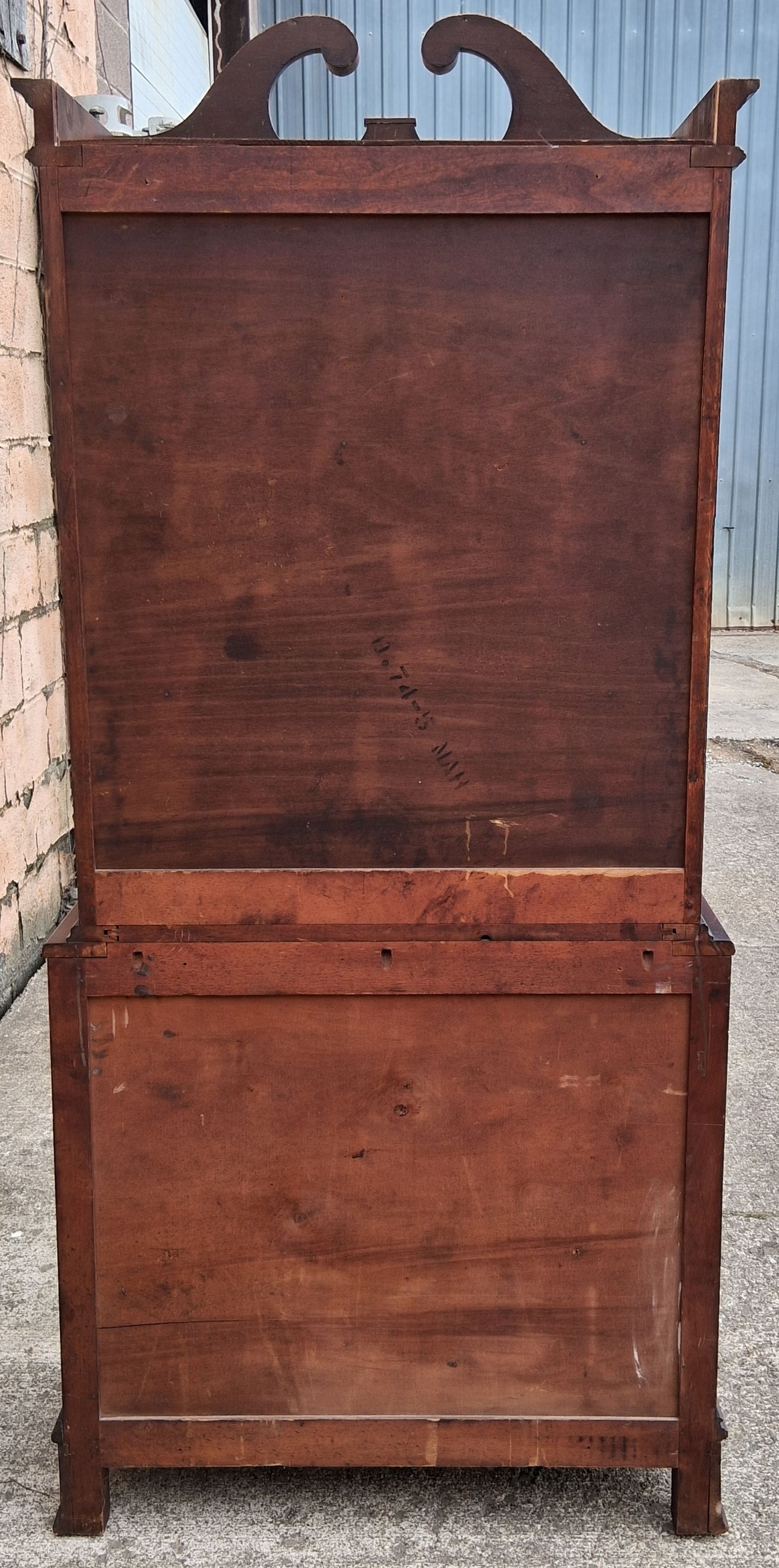 Antique Vintage Mahogany Wood China Cabinet Chippendale Federal Hutch Bookcase Library Display Cupboard Broken Arch Pediment Glass Cabinet