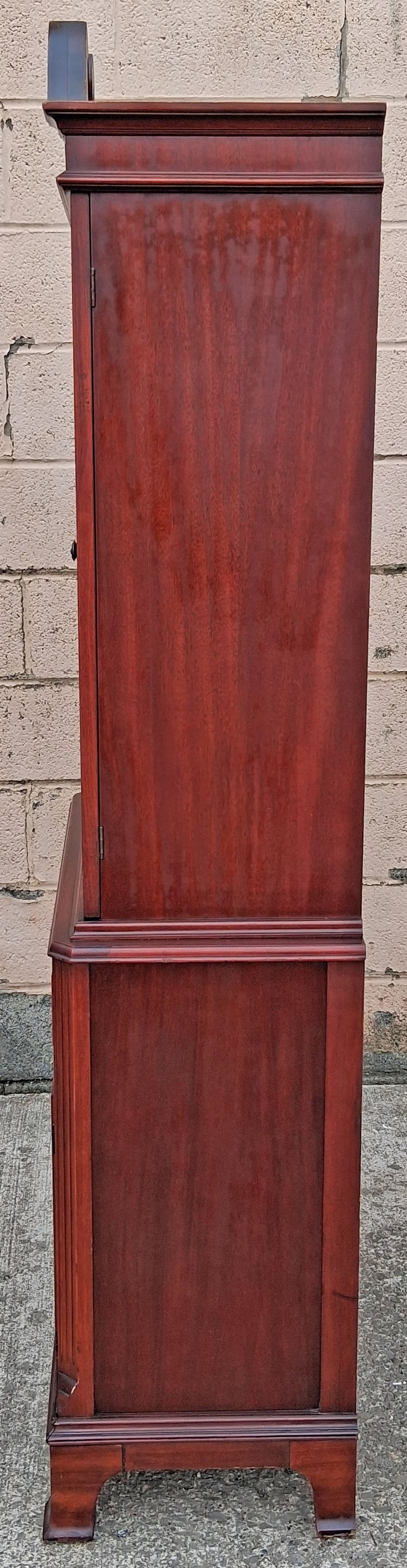Antique Vintage Mahogany Wood China Cabinet Chippendale Federal Hutch Bookcase Library Display Cupboard Broken Arch Pediment Glass Cabinet
