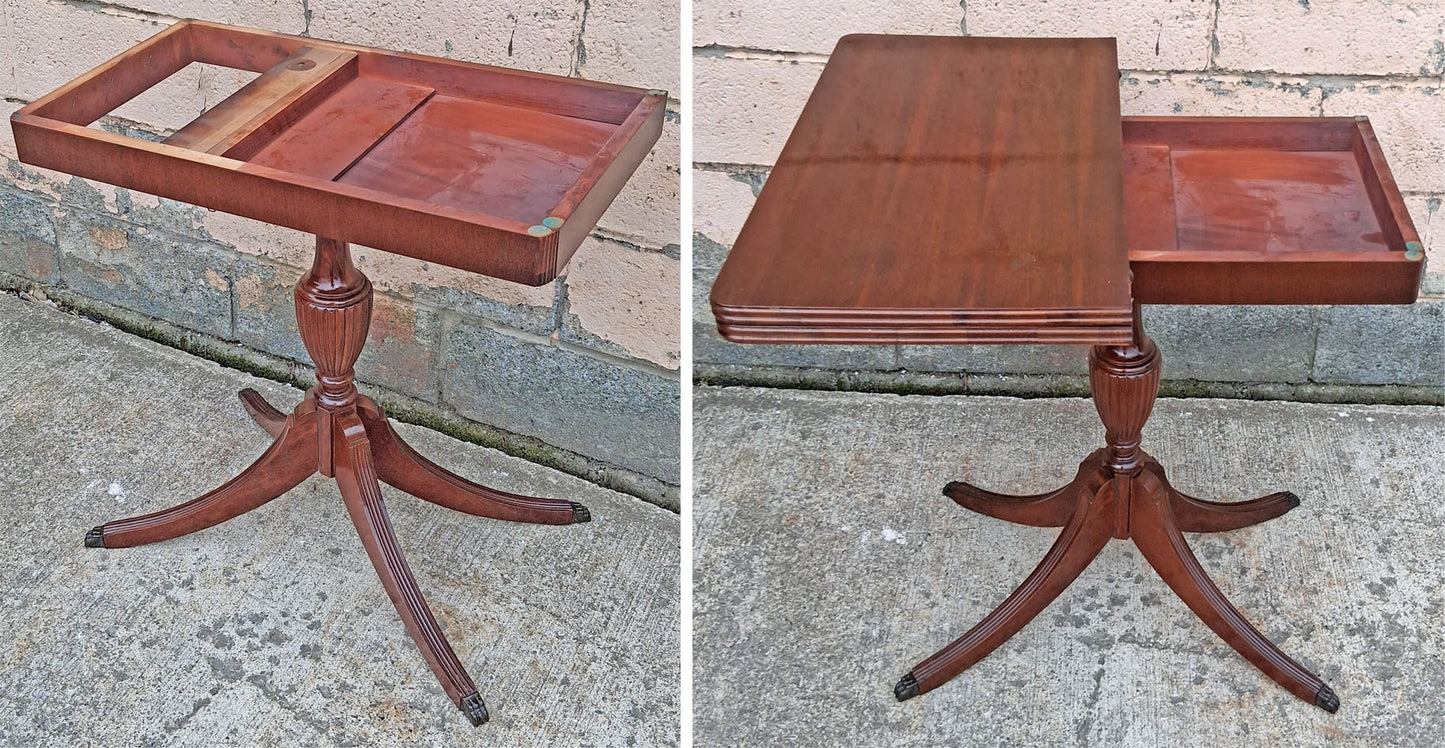 Antique Vintage Mahogany Duncan Phyfe Game Table Flip Top Card Table Folding Pedestal Console Entryway Table Claw Foot Brass Toe Cap Storage