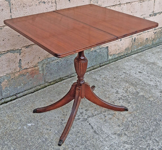 Antique Vintage Mahogany Duncan Phyfe Game Table Flip Top Card Table Folding Pedestal Console Entryway Table Claw Foot Brass Toe Cap Storage