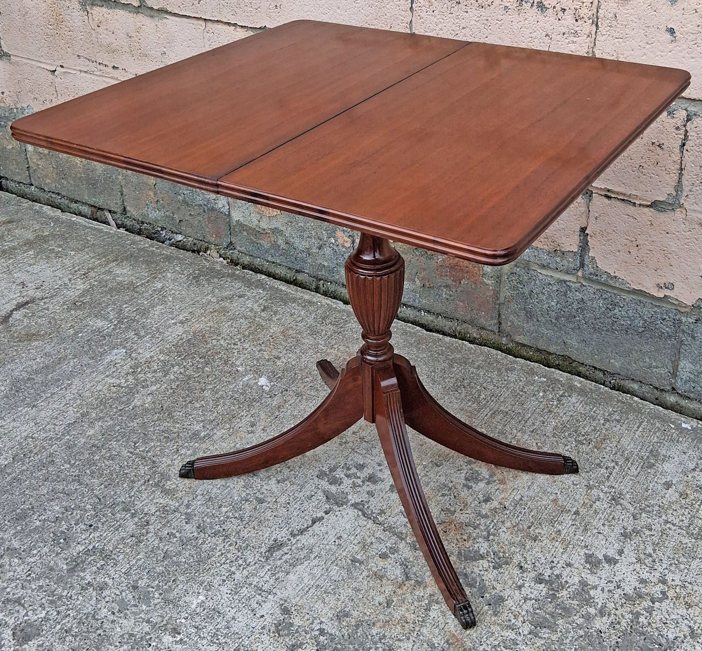 Antique Vintage Mahogany Duncan Phyfe Game Table Flip Top Card Table Folding Pedestal Console Entryway Table Claw Foot Brass Toe Cap Storage