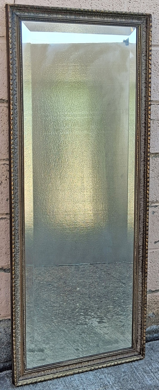 Vintage Antique Distressed French Provincial Beveled Giltwood Wood Wall Mirror Ornate Entryway Vanity Glass Large Vertical Cottage Decor