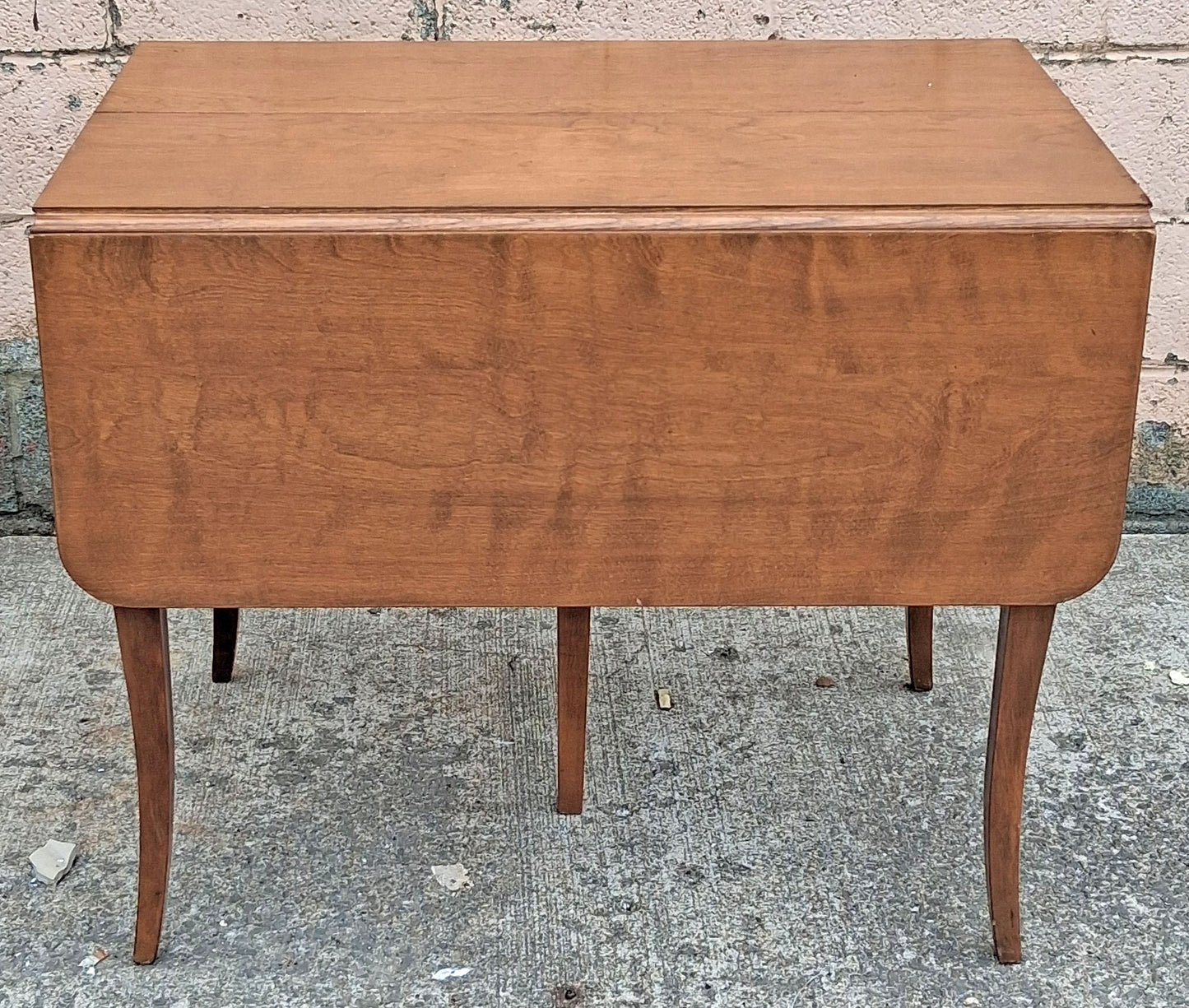 Vintage Antique Old Colonial Revival Mid Century Solid Maple Wood Wooden Drop Leaf Accent Side Dining Breakfast Nook Sabre Leg Table
