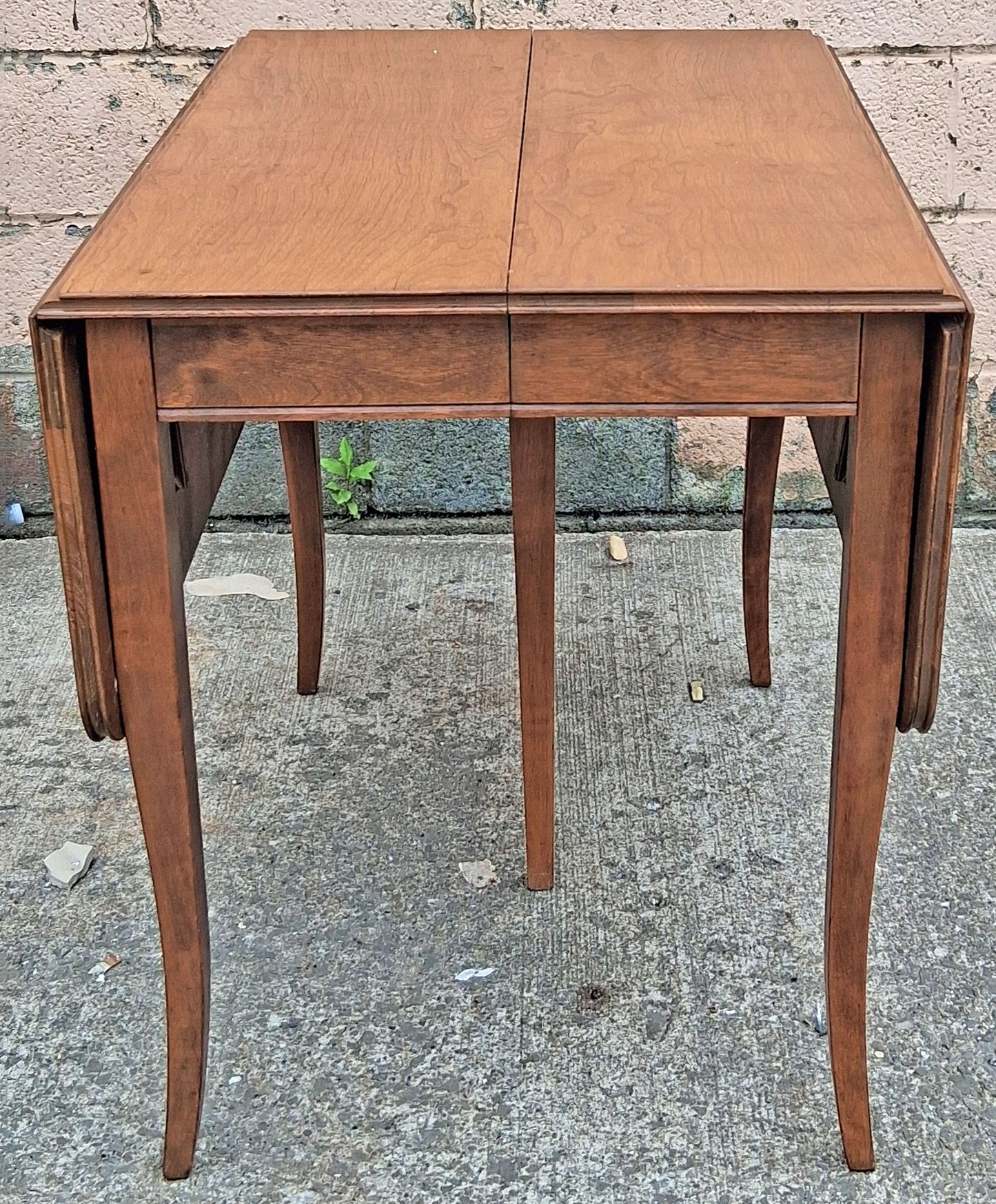 Vintage Antique Old Colonial Revival Mid Century Solid Maple Wood Wooden Drop Leaf Accent Side Dining Breakfast Nook Sabre Leg Table