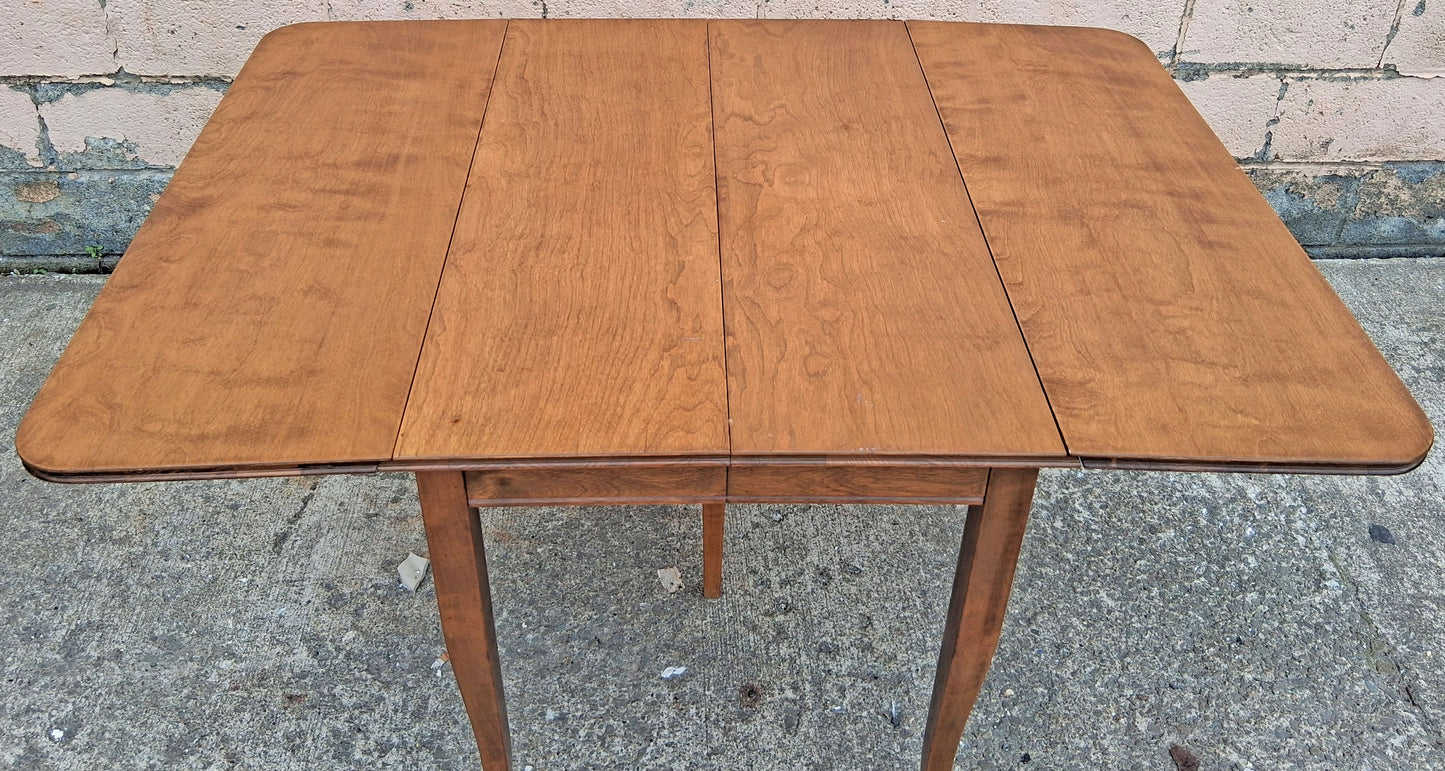 Vintage Antique Old Colonial Revival Mid Century Solid Maple Wood Wooden Drop Leaf Accent Side Dining Breakfast Nook Sabre Leg Table