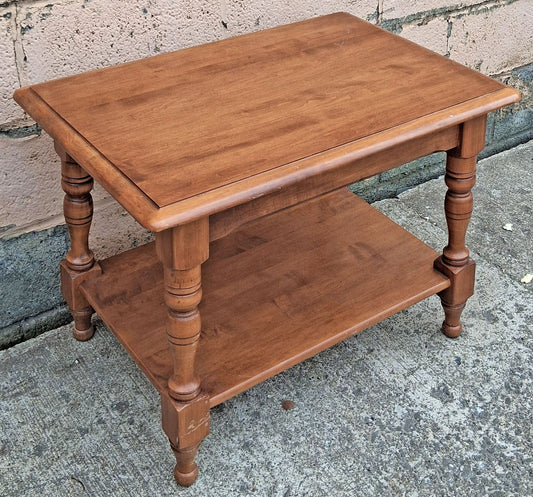 Vintage Antique Colonial Revival Heywood Wakefield Solid Wood Wooden Two Tier Accent Side Nightstand Bedside Table