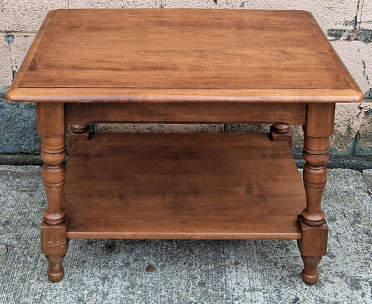 Vintage Antique Colonial Revival Heywood Wakefield Solid Wood Wooden Two Tier Accent Side Nightstand Bedside Table