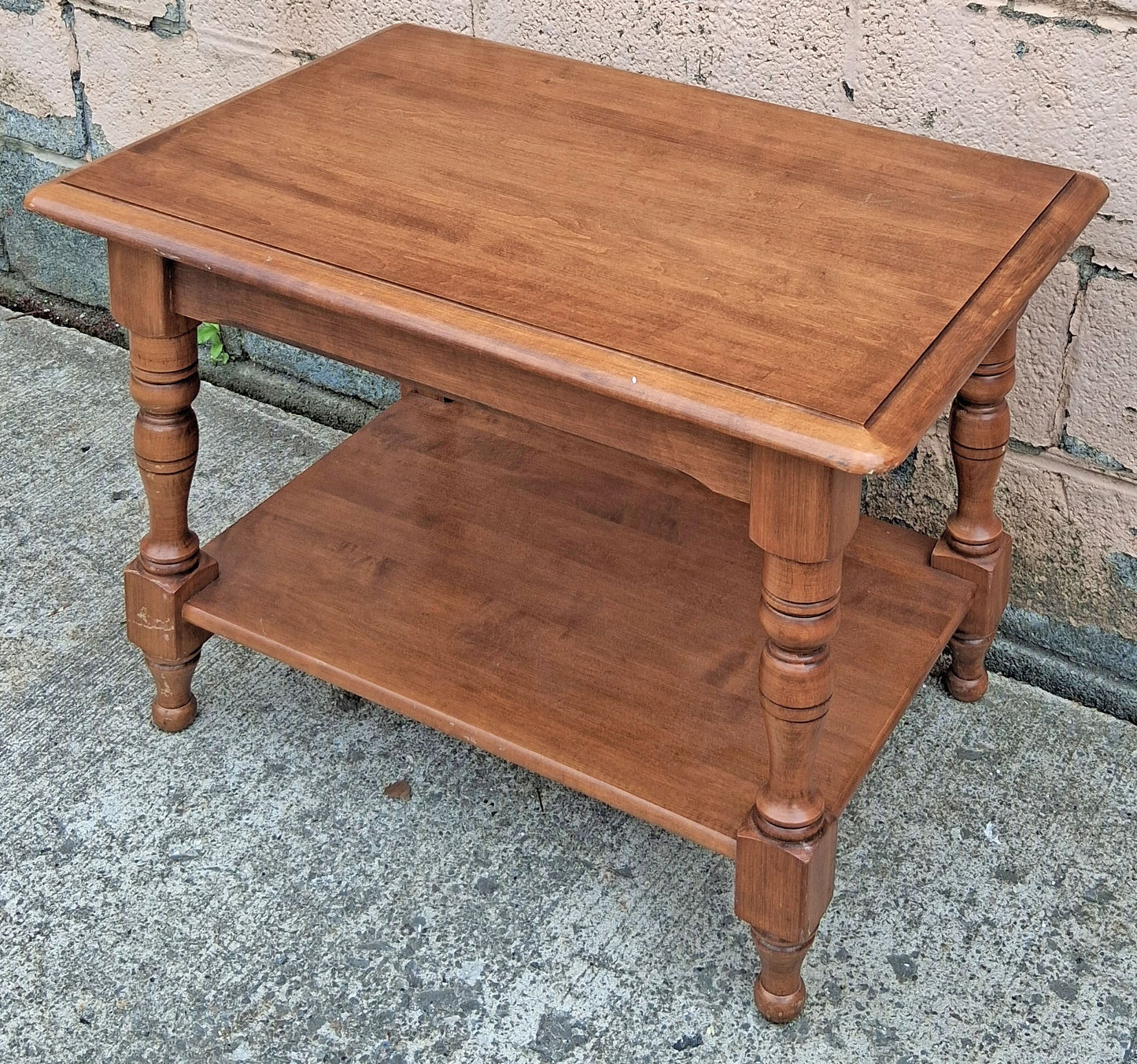 Vintage Antique Colonial Revival Heywood Wakefield Solid Wood Wooden Two Tier Accent Side Nightstand Bedside Table