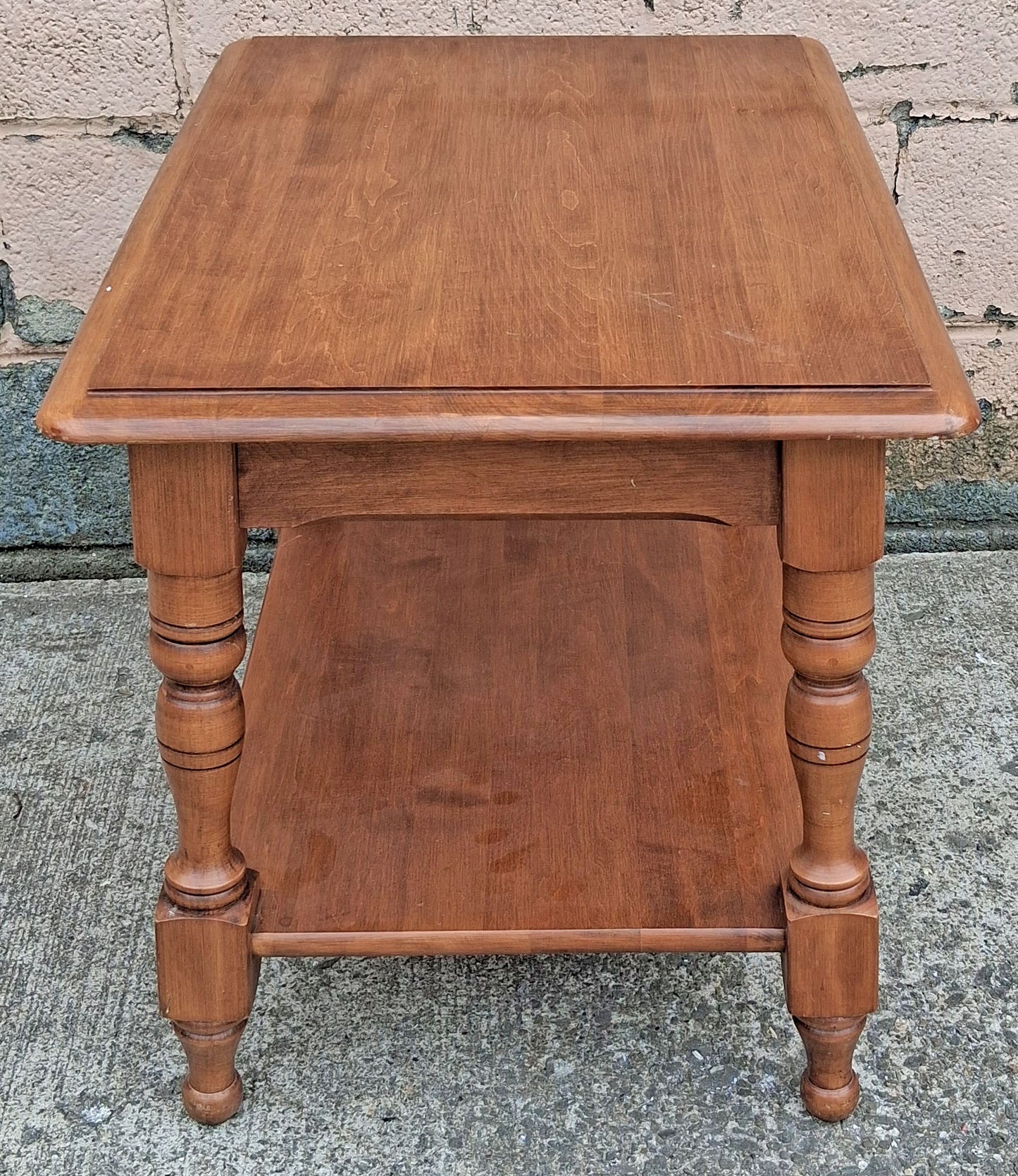 Vintage Antique Colonial Revival Heywood Wakefield Solid Wood Wooden Two Tier Accent Side Nightstand Bedside Table