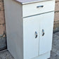 Vintage Antique Mid Century Retro Atomic Era Metal Steel Pantry Bathroom Kitchen Cabinet 1950s White Cracked Ice Formica Top