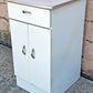 Vintage Antique Mid Century Retro Atomic Era Metal Steel Pantry Bathroom Kitchen Cabinet 1950s White Cracked Ice Formica Top