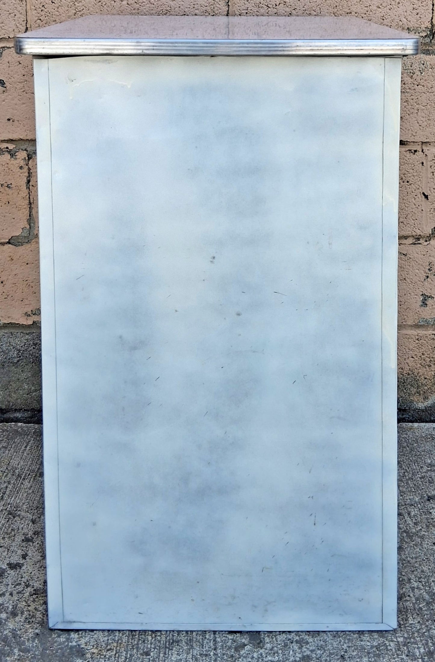 Vintage Antique Mid Century Retro Atomic Era Metal Steel Pantry Bathroom Kitchen Cabinet 1950s White Cracked Ice Formica Top