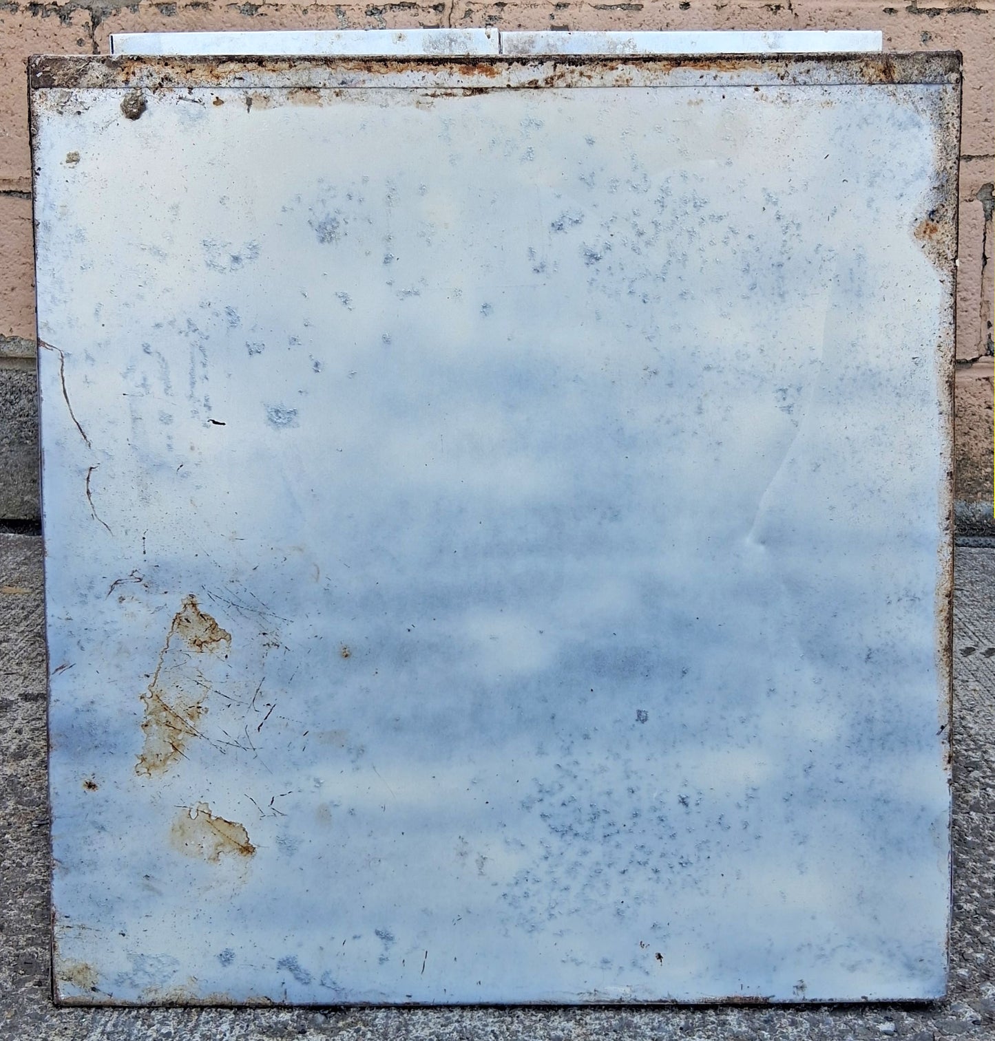 Vintage Antique Mid Century Retro Atomic Era Metal Steel Pantry Bathroom Kitchen Cabinet 1950s White Cracked Ice Formica Top