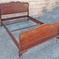 Antique Vintage French Provincial Country Louis XV Mahogany Wood Wooden Serpentine Full Size Bed Frame Headboard Footboard Set