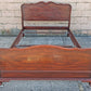 Antique Vintage French Provincial Country Louis XV Mahogany Wood Wooden Serpentine Full Size Bed Frame Headboard Footboard Set