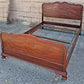 Antique Vintage French Provincial Country Louis XV Mahogany Wood Wooden Serpentine Full Size Bed Frame Headboard Footboard Set