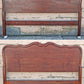 Antique Vintage French Provincial Country Louis XV Mahogany Wood Wooden Serpentine Full Size Bed Frame Headboard Footboard Set