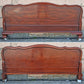 Antique Vintage French Provincial Country Louis XV Mahogany Wood Wooden Serpentine Full Size Bed Frame Headboard Footboard Set