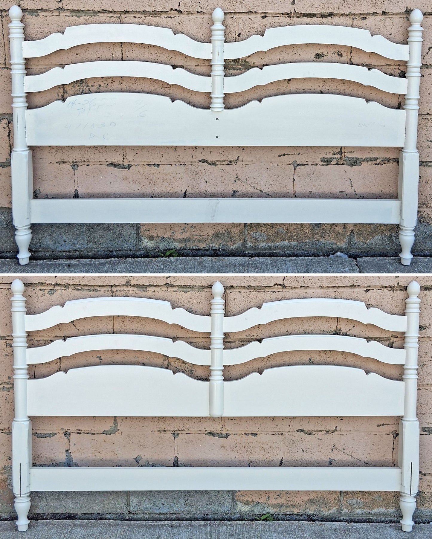 Vintage Antique Ethan Allen Country Cottage White Solid Wood Wooden Ladder Back Full Size Head Foot Board Bedroom Complete Bed Frame Set