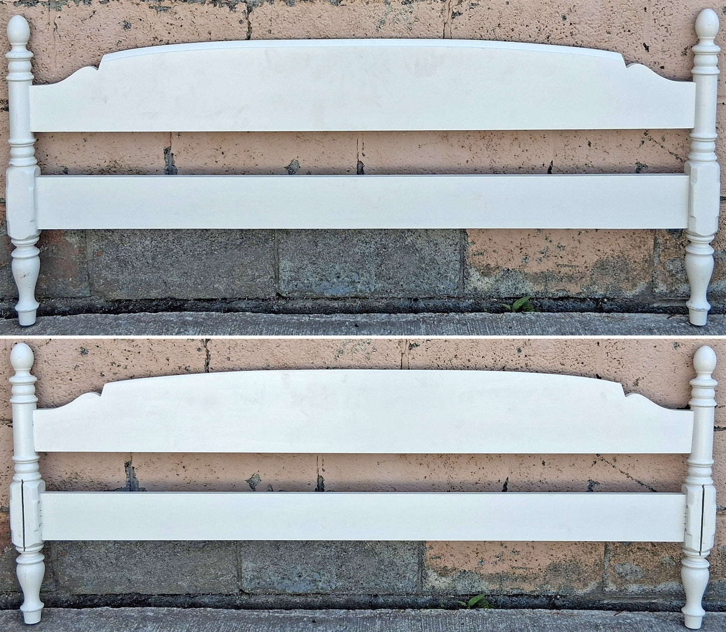 Vintage Antique Ethan Allen Country Cottage White Solid Wood Wooden Ladder Back Full Size Head Foot Board Bedroom Complete Bed Frame Set