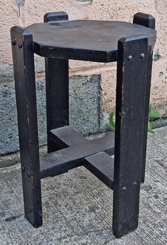 Antique Vintage Old Arts & Crafts Handmade Handcrafted SOLID Oak Wood Wooden Primitive Style Shelf Plant Stand End Accent Table Nightstand