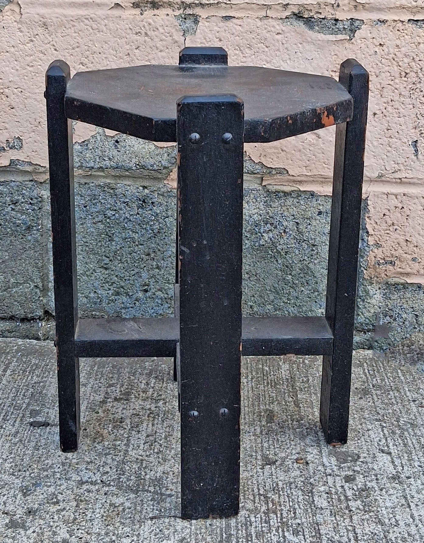 Antique Vintage Old Arts & Crafts Handmade Handcrafted SOLID Oak Wood Wooden Primitive Style Shelf Plant Stand End Accent Table Nightstand