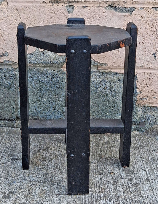 Antique Vintage Old Arts & Crafts Handmade Handcrafted SOLID Oak Wood Wooden Primitive Style Shelf Plant Stand End Accent Table Nightstand
