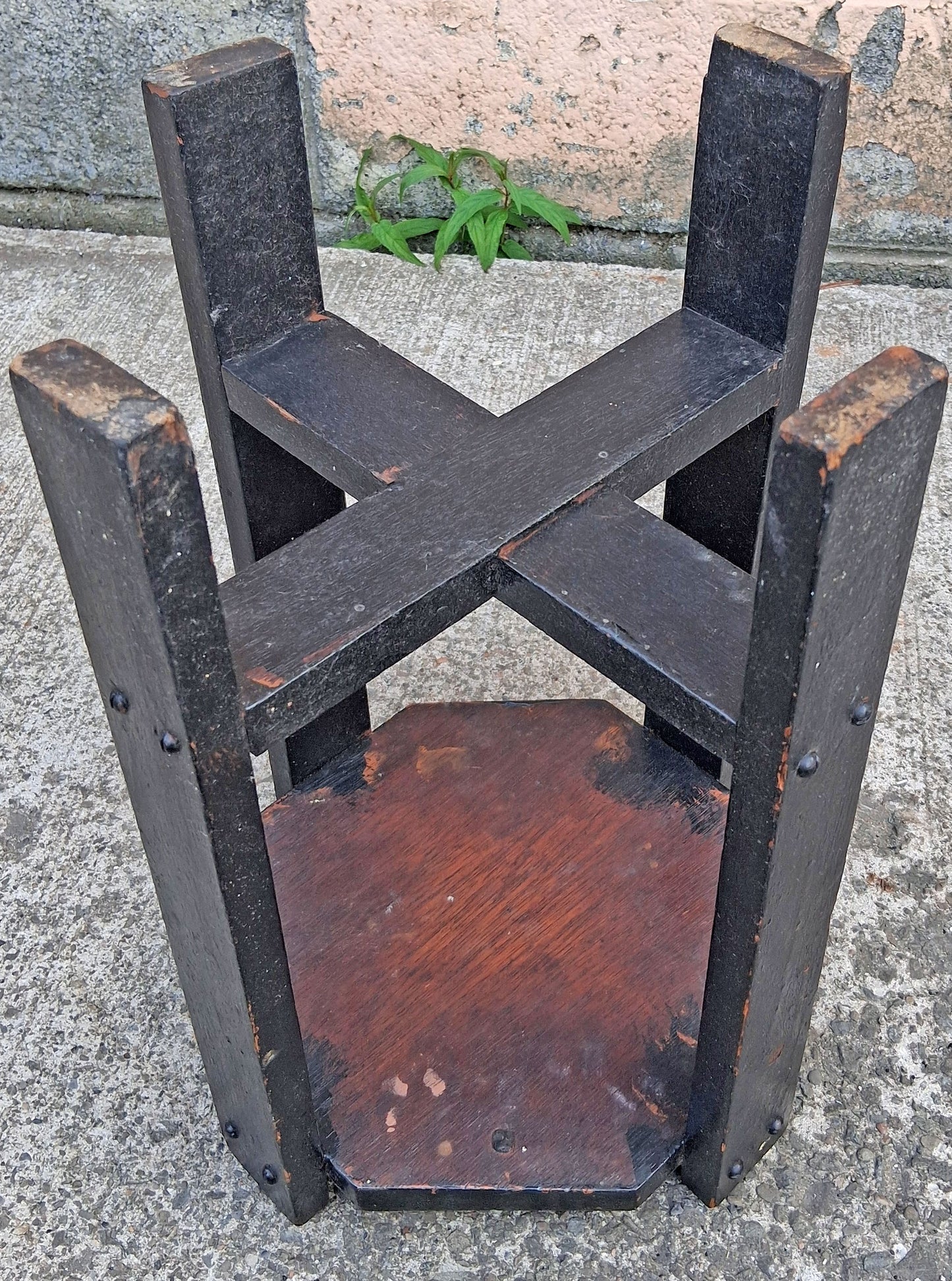 Antique Vintage Old Arts & Crafts Handmade Handcrafted SOLID Oak Wood Wooden Primitive Style Shelf Plant Stand End Accent Table Nightstand