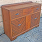 Antique Vintage Reclaimed Salvaged Art Deco Walnut Wood Wooden Chevron Inlay Book Matched Veneer Buffet Server Sideboard Credenza Cabinet