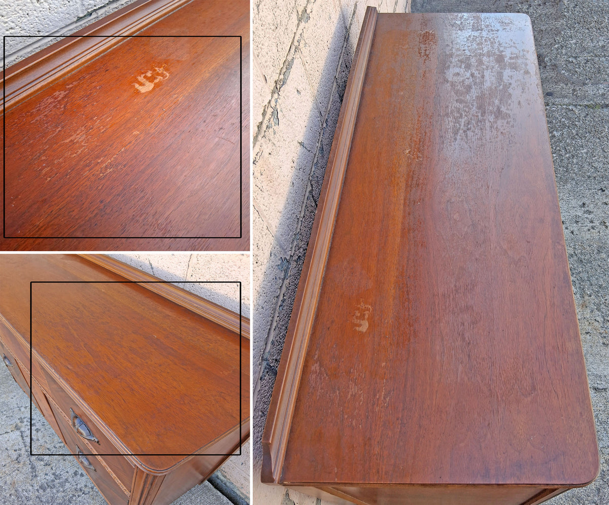 Antique Vintage Reclaimed Salvaged Art Deco Walnut Wood Wooden Chevron Inlay Book Matched Veneer Buffet Server Sideboard Credenza Cabinet